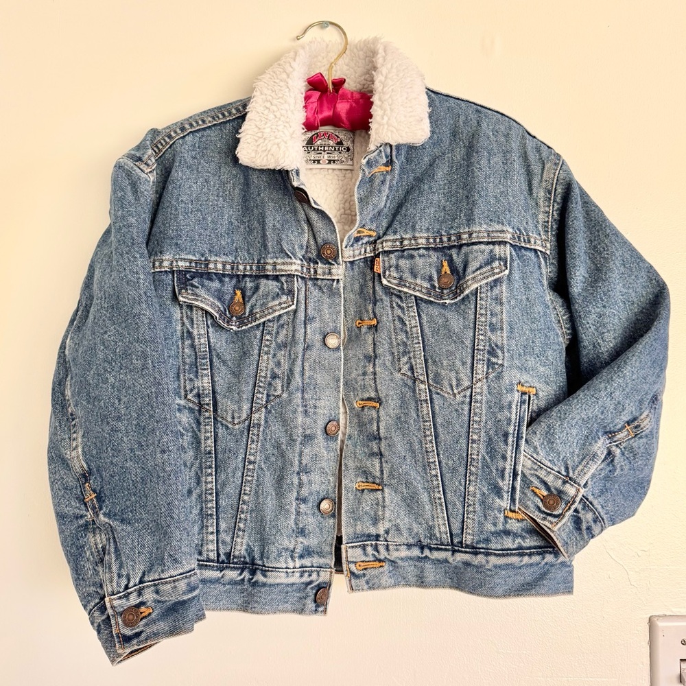 Levi's Blue Denim Jacket with White Sherpa Collar
